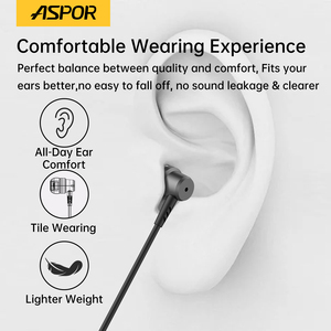 Audífonos con Cable USB C al por Mayor de Fábrica para Teléfono Inteligente, Cable de 1.2m, Audífonos Ligeros ASPOR A256 - Product Image 2