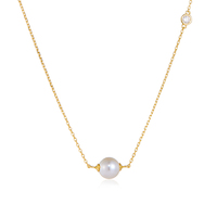 Collar de Perla Natural Individual de Plata de Ley 925, Simple y Pequeño, con Baño de Oro Vermeil, Bajo MOQ