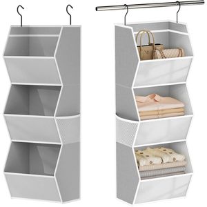 Hanging Closet Organizer 3 <b>Shelf</b> Foldable Fabric Storage For Bedroom Clothes With Mesh Pockets <b>Hook</b> Type Rectangular - Product Image 1