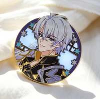 En gros, épingles en émail dur Anime, broches métalliques rondes avec bordure étoilée, personnalisées avec impression UV de dessins animés