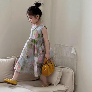 Nouvelle Robe d'été sans manches en coton peigné pour filles 2026 - Robe débardeur imprimée tendance pour un usage quotidien décontracté - Product Image 1