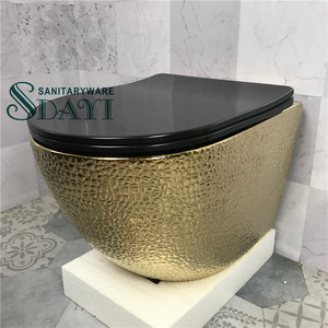 SDAYI <span class=keywords><strong>di</strong></span> lusso moderno modello <span class=keywords><strong>di</strong></span> <span class=keywords><strong>disegno</strong></span> rame rosa placcato oro Color argento arte opaca senza montatura da parete appeso in ceramica WC montato - Product Image 6