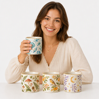 Pot de fleurs décoratif en céramique personnalisé pour plantes d'intérieur avec motifs botaniques d'oiseaux marins, de champignons et de lune pour la décoration de la maison