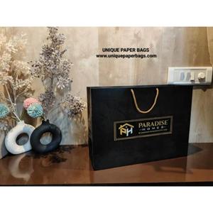 Paradise Homes Luxury Black Kraft Paper Recyclable Gift <b>Bag</b> Gold Hot Stamping Twisted Handles Business Shopping - Product Image 1