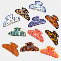 Pinces à cheveux tendance en acrylique à bords ondulés, motif écaille de tortue multicolore, grandes pinces à mâchoires à dents entrecroisées pour femmes