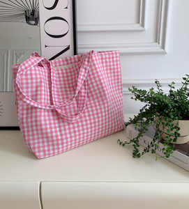 Bolso de mano informal de lona al por mayor, bolso de hombro cuadrado rosa, bolso grande de lona para compras de verano en la playa - Product Image 2