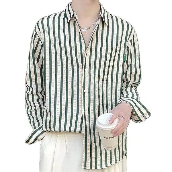 2024 весенние мужские рубашки оверсайз в полоску с длинным рукавом Большие размеры Мужские рубашки высокого качества