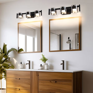 Applique murale de salle de bain à 3 lumières LED à intensité variable, moderne, en métal noir, avec abat-jour en verre, pour miroir, décoration de salon - Product Image 3