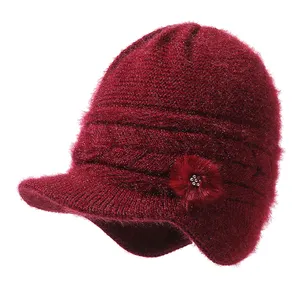 Trượt Tuyết Earflap Mùa Đông Mũ Gân Dệt Kim Len Cap Hat Mùa Đông Ấm Áp Brim Đỉnh Visor Đan Beanie Mũ