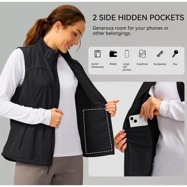 2025 Women's Lightweight Softshell Sleeveless Jacket Zipper Pockets Hiking Travel Golf Running Vest for Outdoor Activities