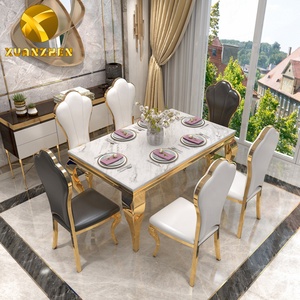 Juego de Comedor de Lujo <span class=keywords><strong>Rectangular</strong></span> Moderno para 6 Personas con <span class=keywords><strong>Mesa</strong></span> de Mármol para Sala o Restaurante - Product Image 3