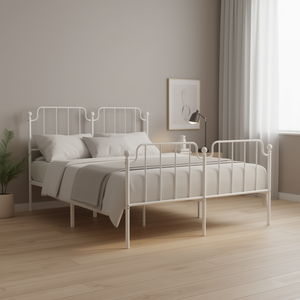 <b>White</b> Powder Coated Steel <b>King</b> Size <b>Bed</b> <b>Frame</b> Metal <b>Bed</b> Minimalist Bedroom Furniture - Product Image 2