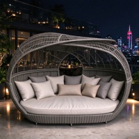 Canapé-lit modulaire d'extérieur en rotin tressé avec auvent, anti-UV, pour patio et bord de piscine, mobilier d'appoint moderne