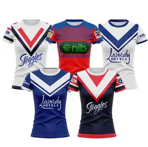 Full Color Customization Nrl Australian Women Short Sleeve Round Neck Sport Tee Shirts League Jerseys Rugby Rooster Design