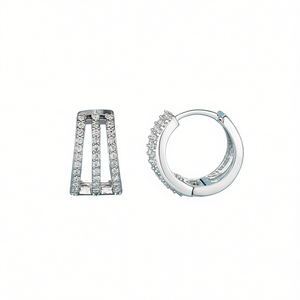 Orecchini a Cerchio in Oro Bianco, Argento 925 con Cristalli e Strass, Incastonatura a Canale, Design Geometrico Classico per Uso Quotidiano Femminile - Product Image 1