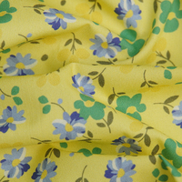 Kain Tenun Katun 100% Latar Belakang Kuning Motif Bunga Kecil untuk Pembuatan Pakaian