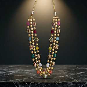 Conjunto de collar de perlas multicolor de 3 capas, joyería india para bodas, aretes, conjunto de joyería de moda nupcial para mujer - Product Image 3