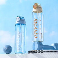 Bouteille d'eau légère, incassable, en plastique durable, avec ouverture rapide à un clic, anti-fuite, avec paille, pour le camping, le sport et la gym
