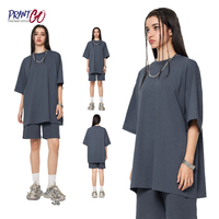 Ensemble T-shirt et short pour homme, été, tricoté, polyester/coton, coupe ample, tissu rafraîchissant, imprimé, manches courtes, style streetwear