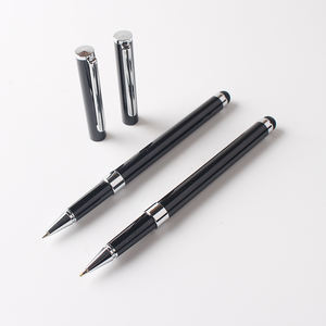 Stylo en métal à encre gel personnalisé noir avec stylet - Product Image 1