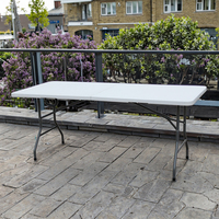 Table pliante de 6 pieds, table à manger pliante en plastique (blanc, PEHD, moule à souffler)