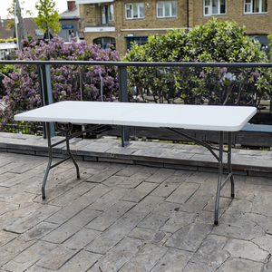 6 ft Bi-fold <strong>Table</strong>, Plastic <strong>Portable</strong> Fold in Half <strong>Dinning</strong> <strong>Table</strong>(white,hdpe,blow Mould) - Product Image 1