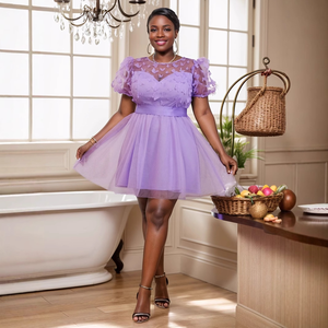 AM040513 calza 3D farfalla maniche a sbuffo Tulle a linea <span class=keywords><strong>viola</strong></span> formato Pius <span class=keywords><strong>Mini</strong></span> Club <span class=keywords><strong>abito</strong></span> da donna - Product Image 1