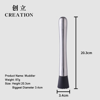 Klantspecifieke kleur roestvrijstalen cocktail muddler baraccessoires laserlogo fruitmuddler voor thuisbar barman
