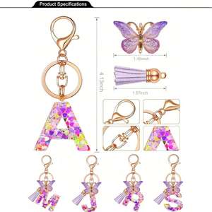 Nouveau Kit de Modélisme en Résine Fille Mignonne 2025 – Porte-clés Papillon en Cristal Brillant avec Lettre Porte-bonheur Rose et Violette - Product Image 3