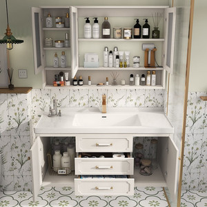 New French style white storage <b>mirror</b> cabinet bathroom cabinet with LED <b>mirror</b> cabinet white sink - Product Image 5