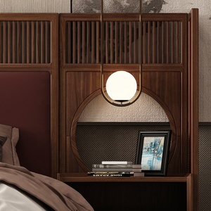 Nuovo Set <span class=keywords><strong>Letto</strong></span> in Legno Massello Stile Cinese con <span class=keywords><strong>Testiera</strong></span> <span class=keywords><strong>Libreria</strong></span> Contenitore, <span class=keywords><strong>Letto</strong></span> <span class=keywords><strong>Matrimoniale</strong></span>/King Size di Lusso per Hotel - Product Image 5