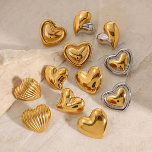 LUCKYJIU مقاوم للماء غير مشوه مضاد للحساسية بيع بالجملة مخصص 18 قيراط مطلية بالذهب الفولاذ المقاوم للصدأ النساء عاشق الأقراط عشيق القلب - Product Image 1