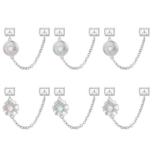 Pulsera de dijes italianos de moda DIY, doble módulo con colgante de cadena, pulsera de dijes italianos de acero inoxidable - Product Image 2