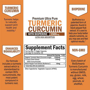 Suplemento herbal personalizado OEM, cápsulas de curcumina de cúrcuma, suplemento de soporte inflamatorio saludable y articulaciones naturales - Product Image 2