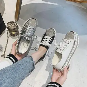 35-44 New single shoes women's shiny white shoes thick-soled fashion high-quality women's flat casual shoes