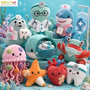 Ensemble de jouets en peluche personnalisés sur le thème de la mer - Peluches médicales, Requin, Pieuvre, Animaux marins, Mascottes de docteur et d'infirmière - Product Image 1
