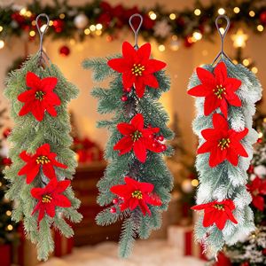 Guirnalda de Poinsettia Navideña Hua Liang de 30cm-100cm, Corona Artificial de Agujas de Pino para Decoración de Puerta - Product Image 1