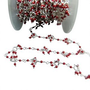 Chaîne de perles lisses en laiton corail rouge de 3 pieds, 2 mm, enroulée sur fil, pour la fabrication de bijoux en gros - Product Image 1