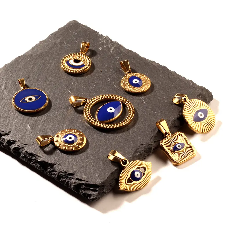 Jimat Turki DIY mata jahat Beruntung liontin jimat untuk membuat perhiasan baja tahan karat berlapis emas Aksesori liontin mata biru