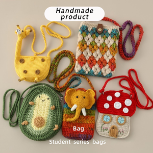 Borse Serie Studente in Lana Intrecciata a Mano per Campus Giovanile, Borse da Viaggio Casual Ecologiche Stile Street con Design Elefante e Avocado - Product Image 1