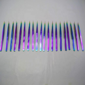 Pince à cils droite de 14 cm en acier inoxydable, pince à cils pointue arc-en-ciel, pince à isolation avec logo personnalisé, vente en gros - Product Image 2