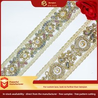 LEIXUSI 5cm Dentelle à sequins soluble dans l'eau de style ethnique, Bordure dorée pour accessoires de vêtements Hanfu de style chinois