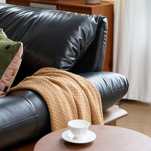 mid century JO black top grain oil wax leather solid wood frame sofa for small living room - Product Image 3