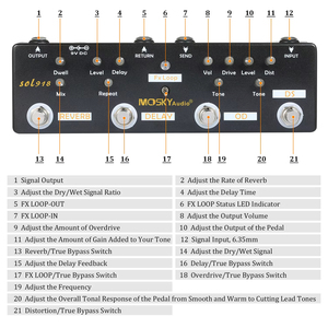 Pedal de Efectos Múltiples para <span class=keywords><strong>Guitarra</strong></span> MOSKY Audio SOL918 5 en 1, Carcasa Metálica, Efectos Combinados de Distorsión, Overdrive, Delay y Reverb con Bucle de Efectos - Product Image 5