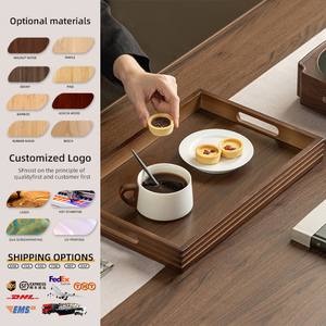 Plateau de service en <span class=keywords><strong>bois</strong></span> avec poignées, design moderne, extra large, rectangulaire, pour le petit-déjeuner, le café, les fruits, les aliments, les fêtes, les hôtels, les restaurants - Product Image 1