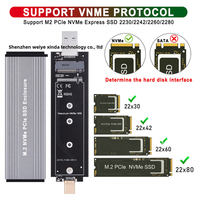 M2 NVMe PCIe SSD USB32 Gen2 Enclosure with App Control In-Line Dual Interface