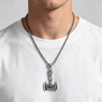 Pendentif Hache Viking Collier Acier Titane Mythologie Nordique Bijoux Homme Femme Unisex Vintage Corbeau Chaîne Gros Export
