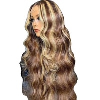SOBOOMWIGS Highlight Balayage Ombre Couleur Corps Vague Avant de Lacet Perruque Ombre Racine Blonde Highlight Perruques de Cheveux Humains Avec Des Cheveux De Bébé