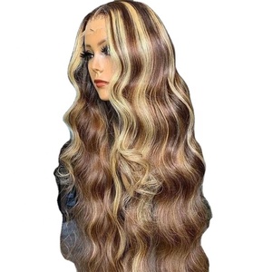 Soboomwigs nổi bật balayage <span class=keywords><strong>Ombre</strong></span> Màu cơ thể sóng ren phía trước Tóc Giả bóng gốc tóc vàng làm nổi bật tóc giả tóc con người với tóc bé - Product Image 5