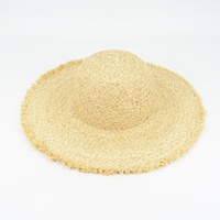Chapeau de femme d'été à large bord et franges, style pommeau de levier de vitesse, en papier raphia, OEM, vente en gros, naturel, unisexe, adultes, avec applique